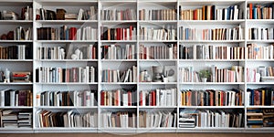 White wooden bookcase filled with books Zoom Virtual Background photo