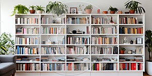 White wooden bookcase filled with books Zoom Virtual Background photo