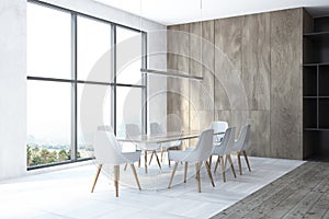 White and wooden dining room corner