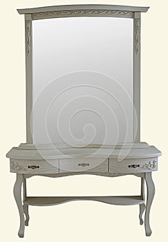 White wooden dressing Table with wood frame Mirror