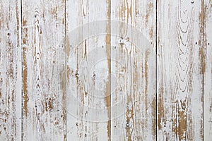 White wooden floorboards. Distressed worn floorboard background painted white