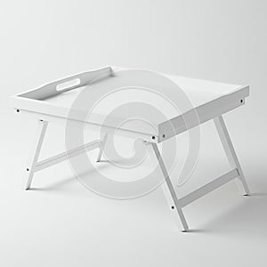 White wooden folding tray table with a rectangular top and slightly raised edges. photo