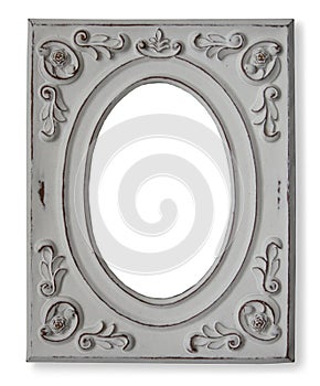 White wooden frame for oval photo