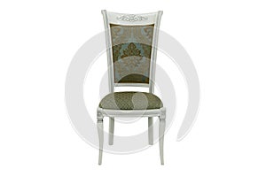 White wooden high back chair.