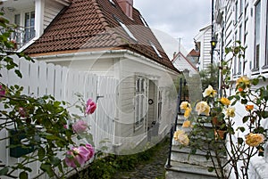 White wooden houses in old part of bergen, norway