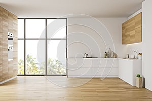 White and wooden kitchen with countertops