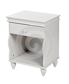 White wooden nightstand isolated, with path