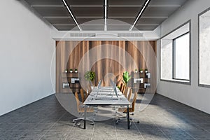 White and wooden open space office