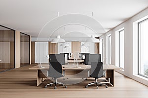 White and wooden open space office interior