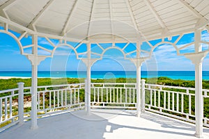 White wooden pavilion at Varadero beach in Cuba