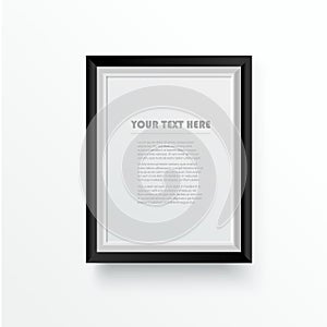 White wooden photo frame with black border. Decoration and interior concept. Vector illustration