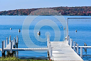 White Wooden Pier Leading out to Lake Geneva, WI