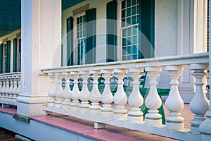 White wooden railing on a porch