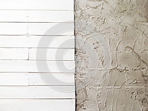 White wooden and raw concrete wall