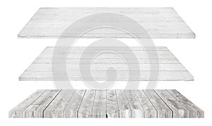 White wooden shelves or tabletop isolated on white