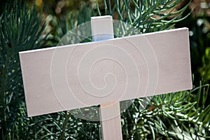 White wooden sign post