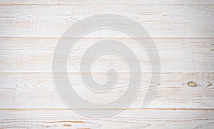 White wooden texture table background. Wood empty floor with copy space. Template desk top view and mock up. Banner