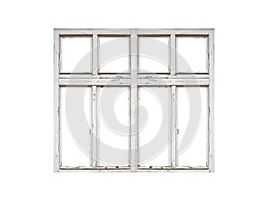 White wooden window with four sashes isolated on white background photo