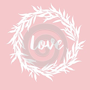 White wreath eucalyptus on pink background for esign.