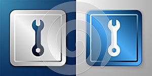 White Wrench spanner icon isolated on blue and grey background. Spanner repair tool. Service tool symbol. Silver and