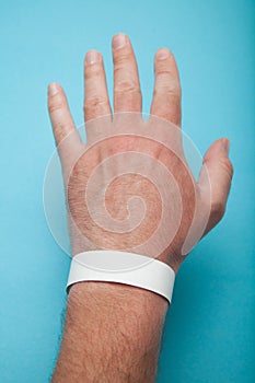 White wristband, bracelet mockup for event, wristlet with sticker