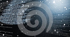 White writing on black background, computer code, program coding and technology concept