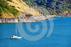 White yacht in blue ocean