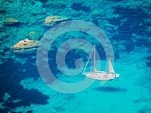 White yacht at blue sea