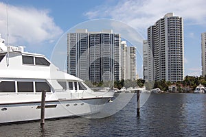 White Yacht Moored at an Aventura,Florida marina photo