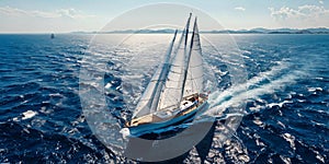 White yacht sailing on open seas