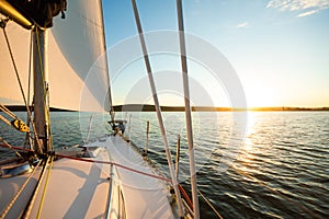 White Yacht Sailing In The Sea On Summer Day