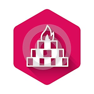 White Yagna icon isolated with long shadow. Pink hexagon button. Vector photo