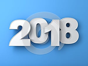 White year two thousand eighteen, Happy new year 2018 , 3D blue text isolated on blue background