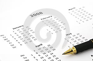 White yearly calendar page