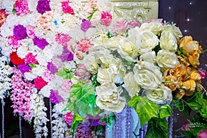 White yellow artificial plastic flowers wedding