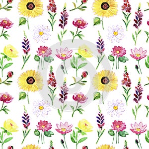 White and yellow flowers. Abstract elegance seamless pattern with floral background