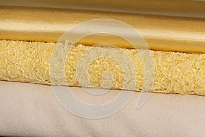 White yellow and gold wedding woman dress fabric detail