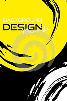 White yellow ink brush stroke on black background. Japanese style. Vector illustration grunge stains. Brushes