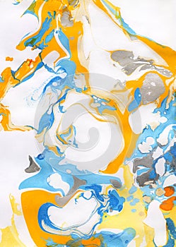 White, yellow, orange, blue and gray abstract hand painted background