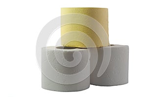 White and yellow toiletpaper on the white backround