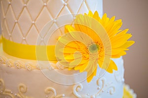White and Yellow Wedding Reception Cake