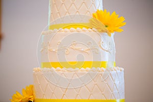 White and Yellow Wedding Reception Cake