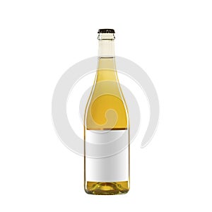 white yellow wine bottle with blank label isolated on white background