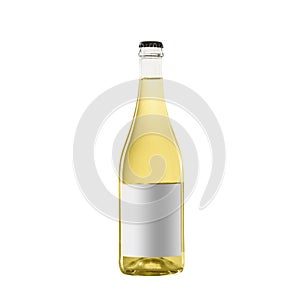 white yellow wine bottle with blank label isolated on white background