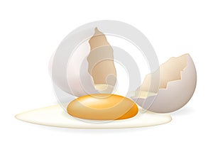 White yolk broken egg cracked open easter eggshell design 3d realistic icon isolated vector illustration