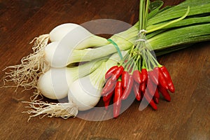 White young onions with red pepper