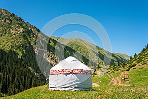 White Yurt in the mountains of Kyrgyzstan.