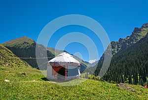 White Yurt in the mountains of Kyrgyzstan.