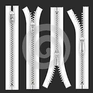 White zippers with silver zip puller hasp