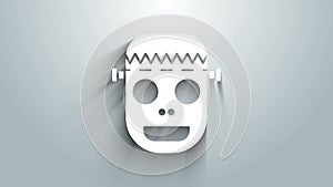 White Zombie mask icon isolated on grey background. Happy Halloween party. 4K Video motion graphic animation